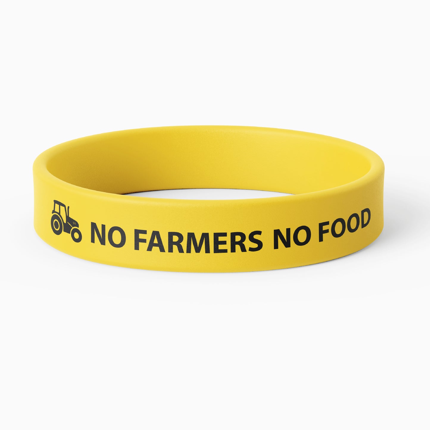 No Farmers No Food black logo on yellow wristband