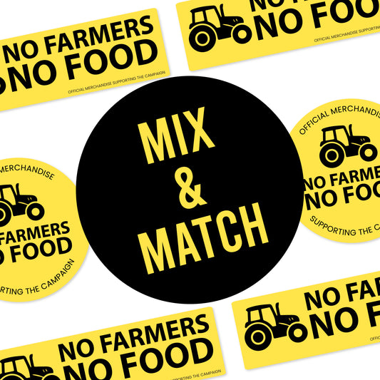 No Farmers No Food Mix & Match Black on Yellow Stickers