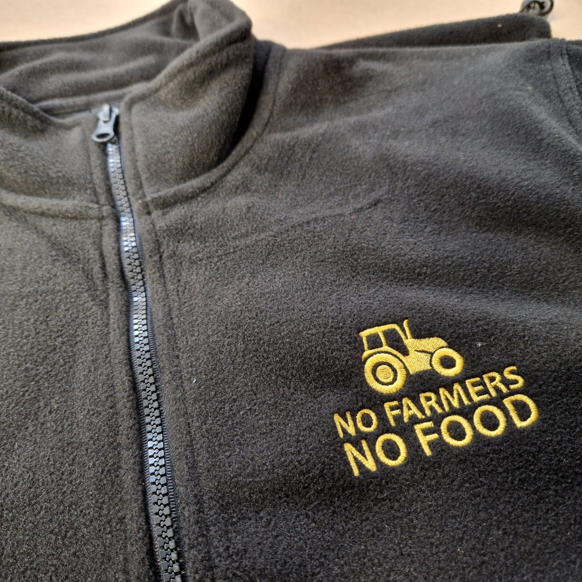 No Farmers No Food embroidered logo on fleece jacket