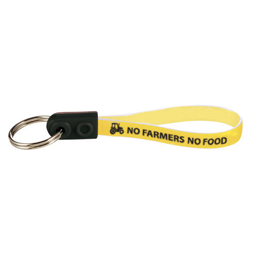 No Farmers No Food black logo on yellow key loop