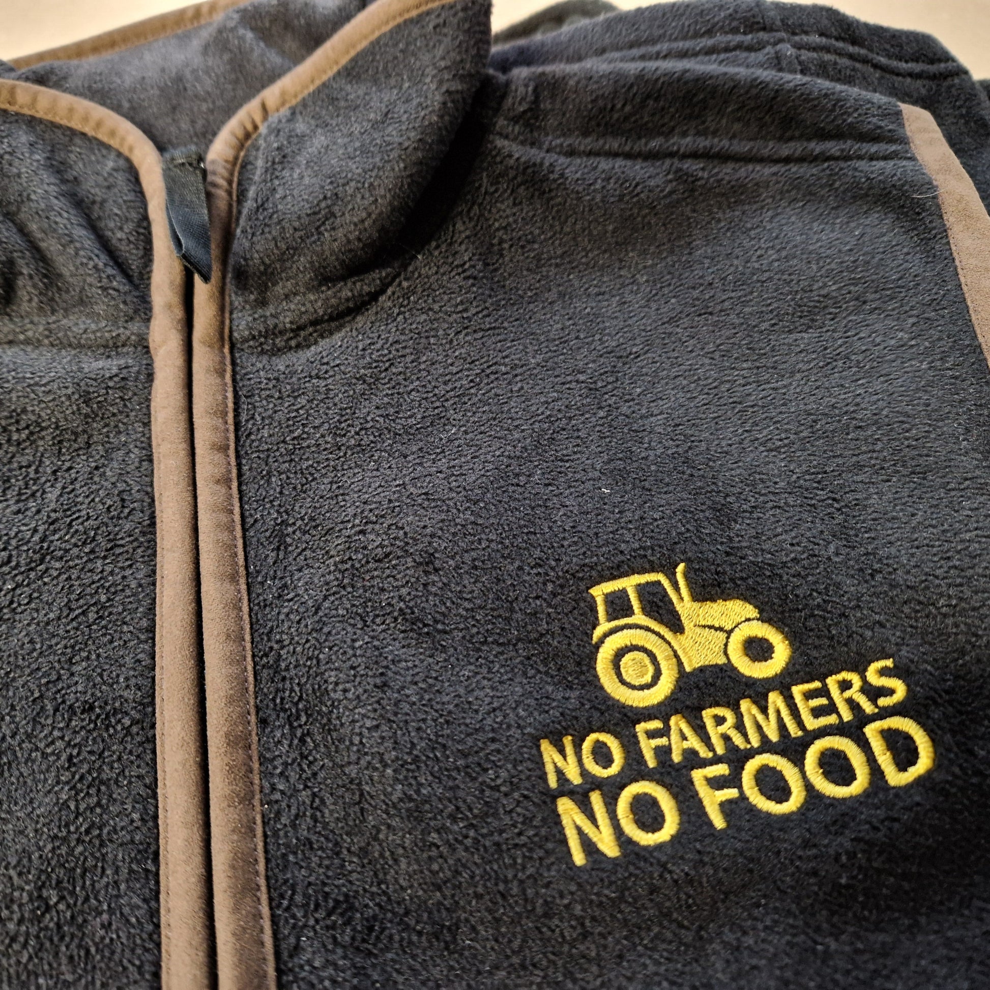 No Farmers No Food embroidered logo on men's gilet