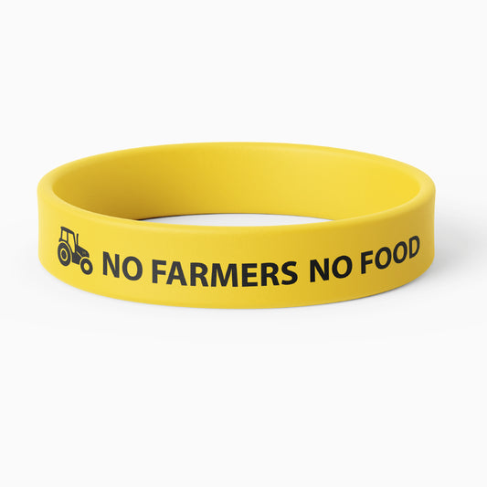 No Farmers No Food black logo on yellow wristband