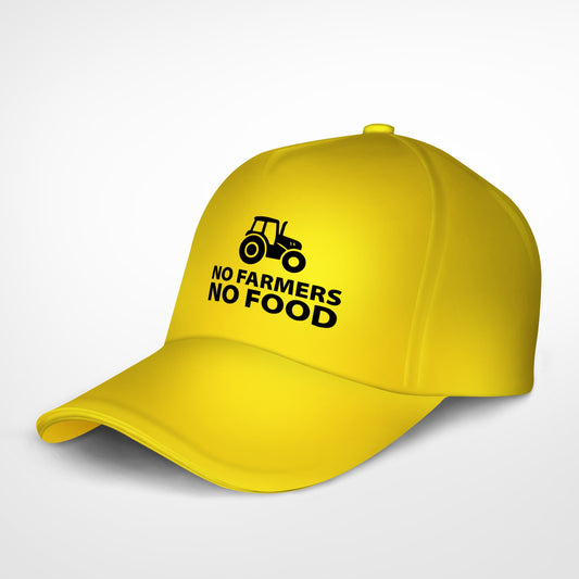 No Farmers No Food black logo on yellow cap